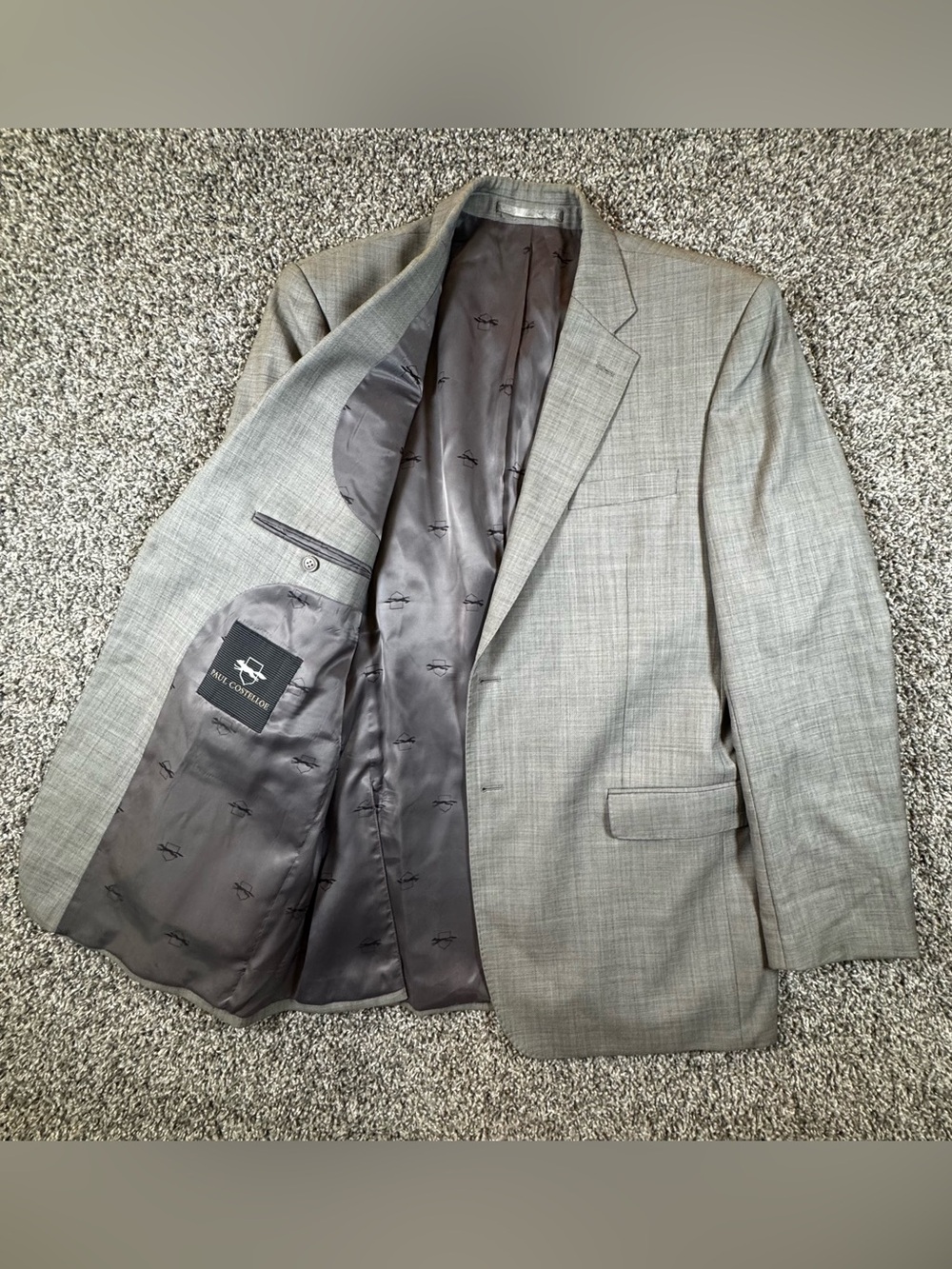 Paul Costelloe Tailored Men’s 44L Wool Gray Paid Blazer Jacket Sport Coat